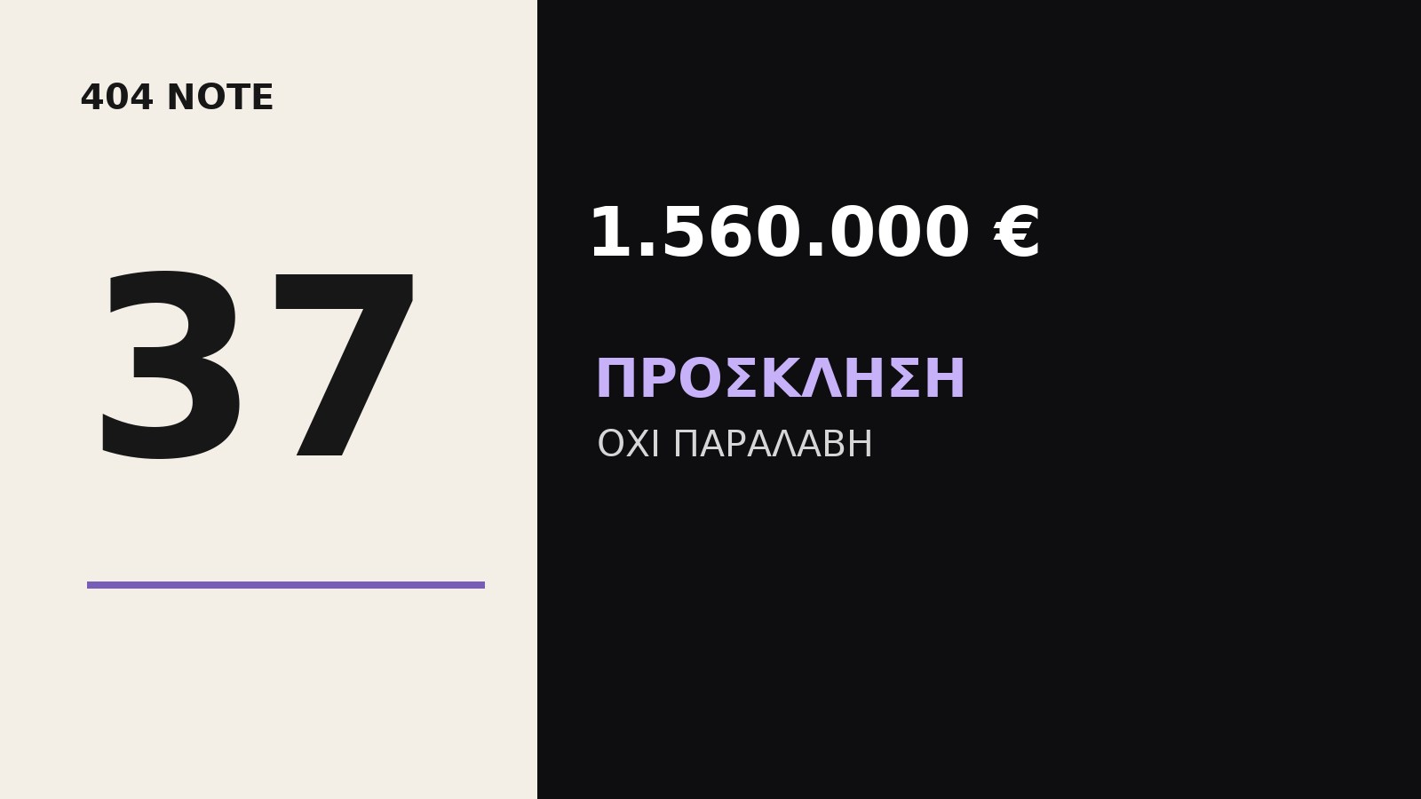 Μινιμαλιστικό πληροφοριακό εικαστικό με τον αριθμό 37 και τη λέξη ΠΡΟΣΚΛΗΣΗ